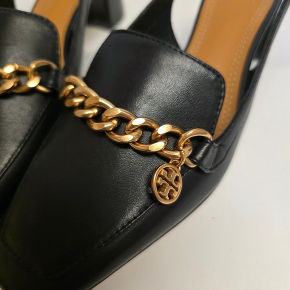 NEW TORY BURCH MINI BENTON LEATHER LOAFER SLIDE IN BLACK WITH GOLD ACCENT SIZE 8 - Picture 10 of 10